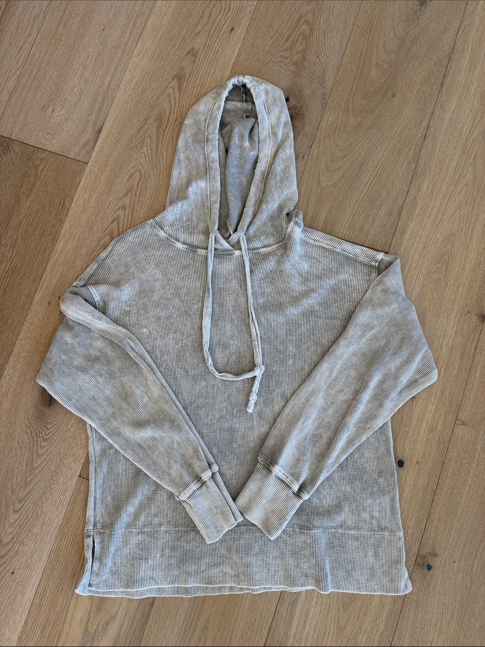 Michael Stars Washed Light Gray Ribbed Hoodie